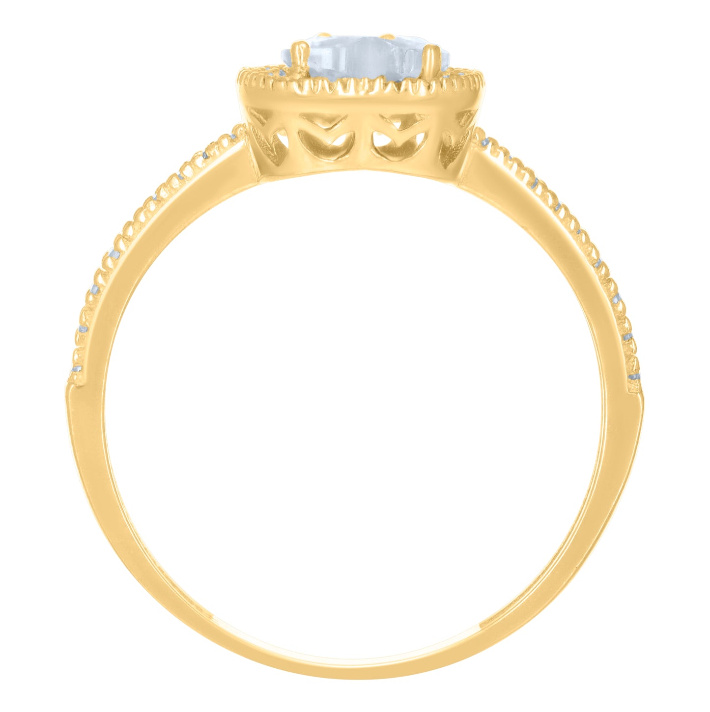 10K Yellow Gold Womens Heart Round Cubic-Zirconia Heart Engagement Ring