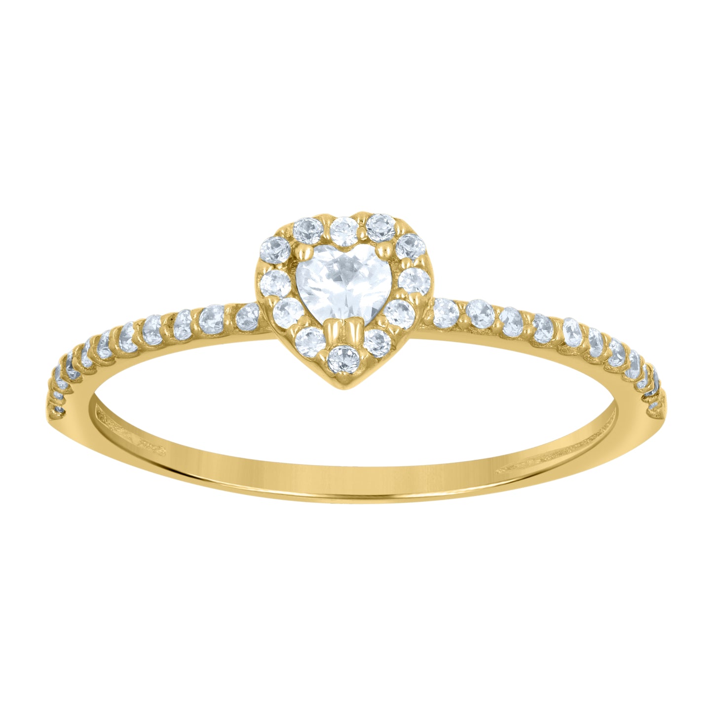10K Yellow Gold Womens Heart Round Cubic-Zirconia Heart Engagement Ring