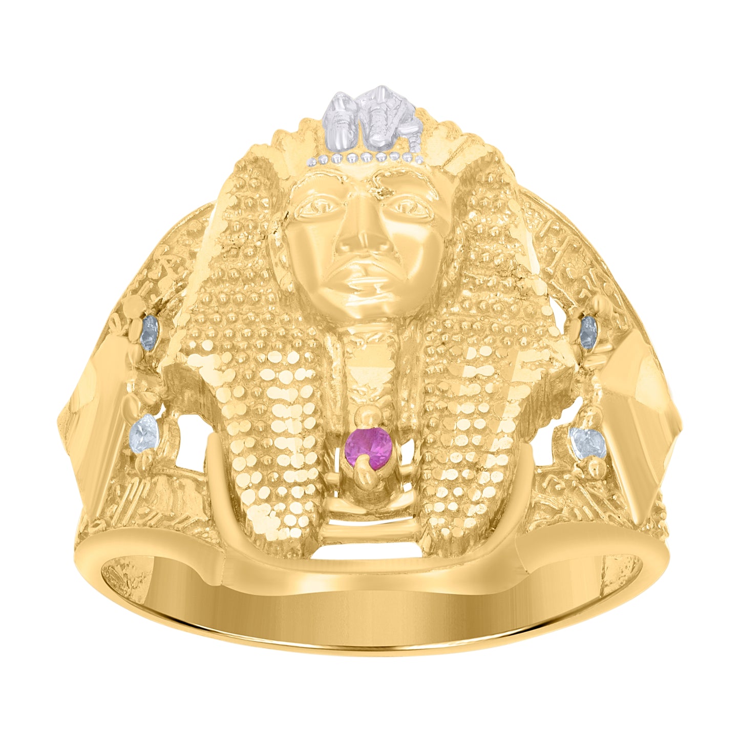 10K Two-tone Gold Men Pink White Cubic-Zirconia Pharaoh Egyptian Ring