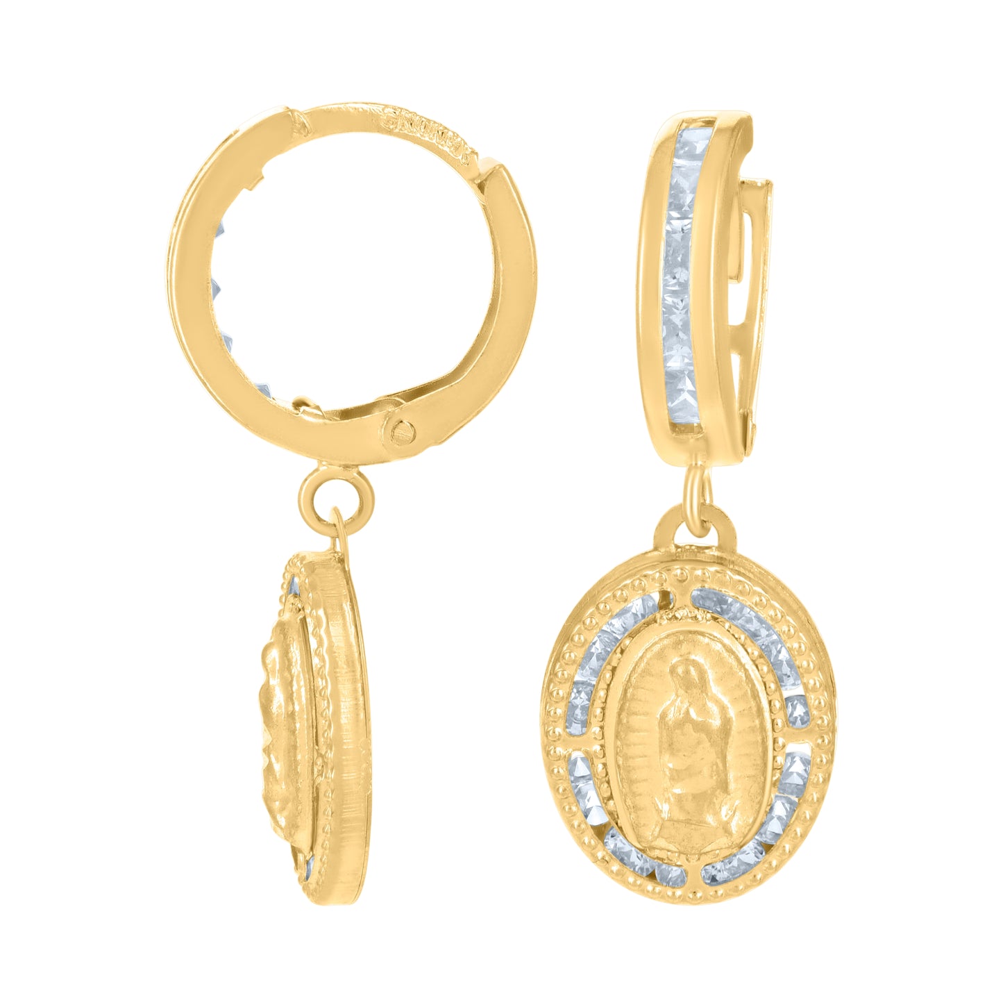 10K Yellow Gold Mens Cubic-Zirconia Guadalupe Dangle Hoop Earrings