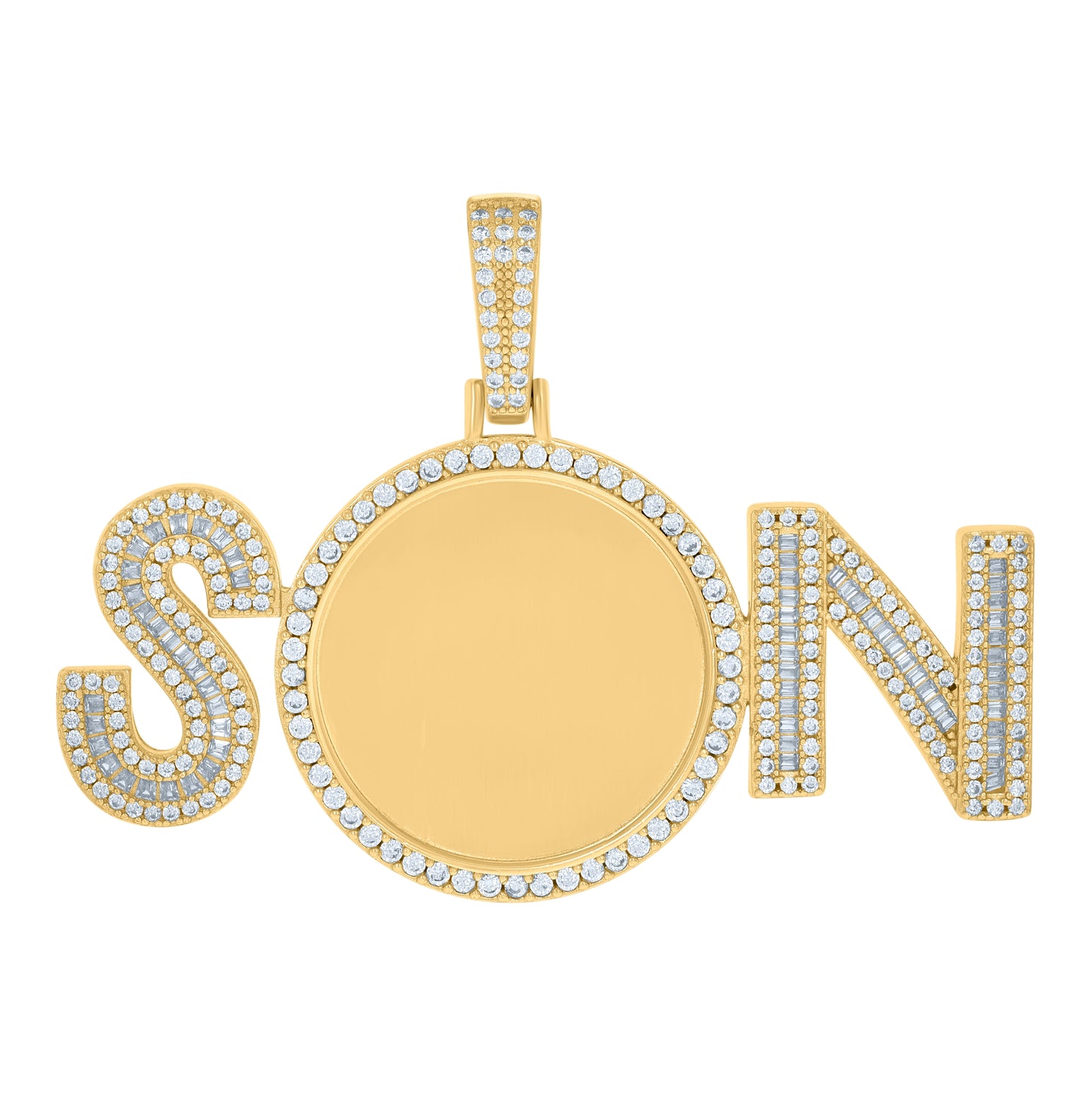 Sterling Silver Or Yellow-Tone Mens Baguette Round Cubic-Zirconia SN Fashion Picture Frame Charm Pendant