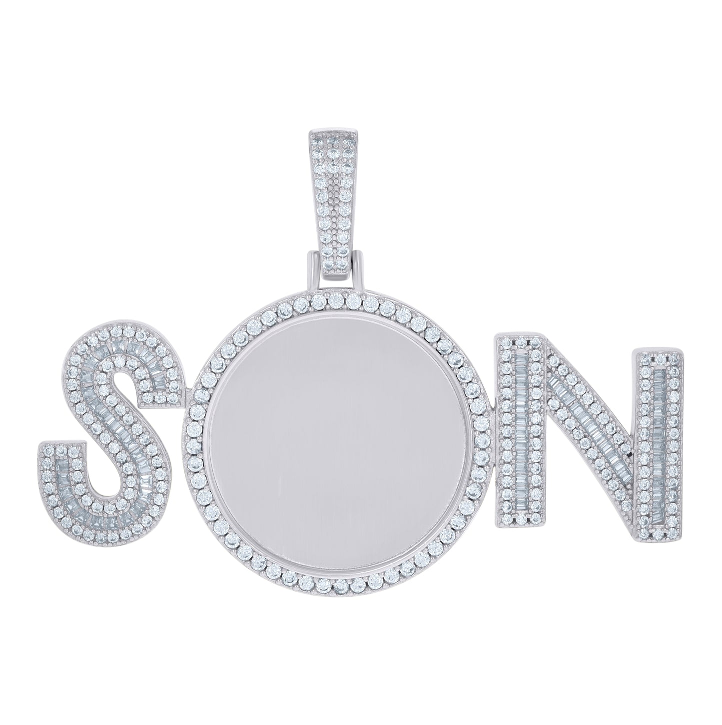 Sterling Silver Or Yellow-Tone Mens Baguette Round Cubic-Zirconia SN Fashion Picture Frame Charm Pendant