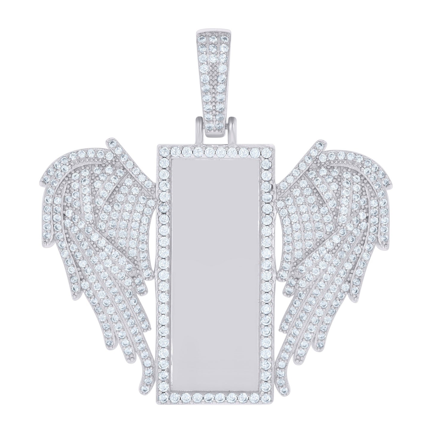 Sterling Silver Or Yellow-Tone Mens Cubic-Zirconia Flying Dog Tag Fashion Picture Frame Charm Pendant