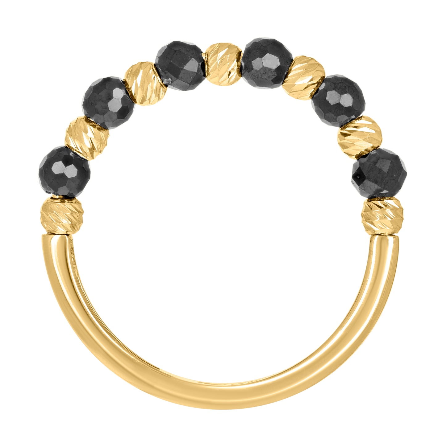 14K Yellow Gold Womens Black Beaded Fashion Ring