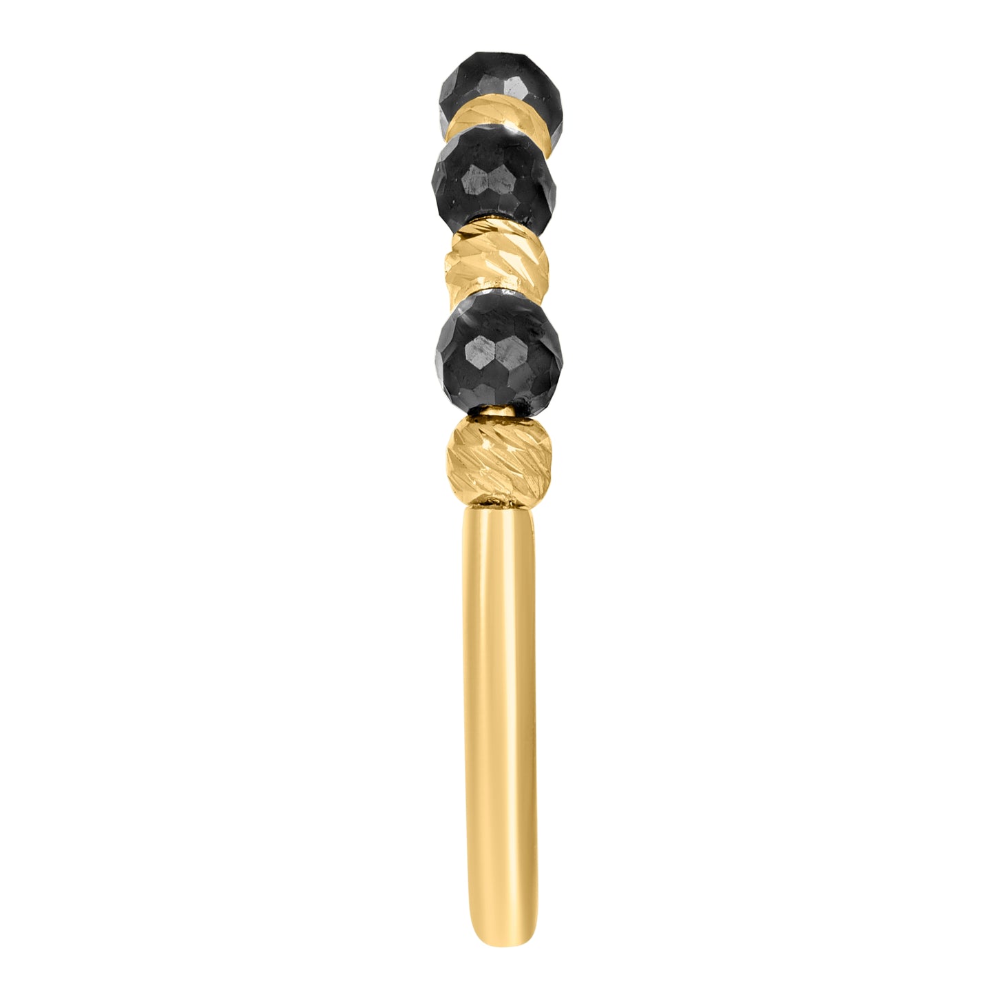 14K Yellow Gold Womens Black Beaded Fashion Ring