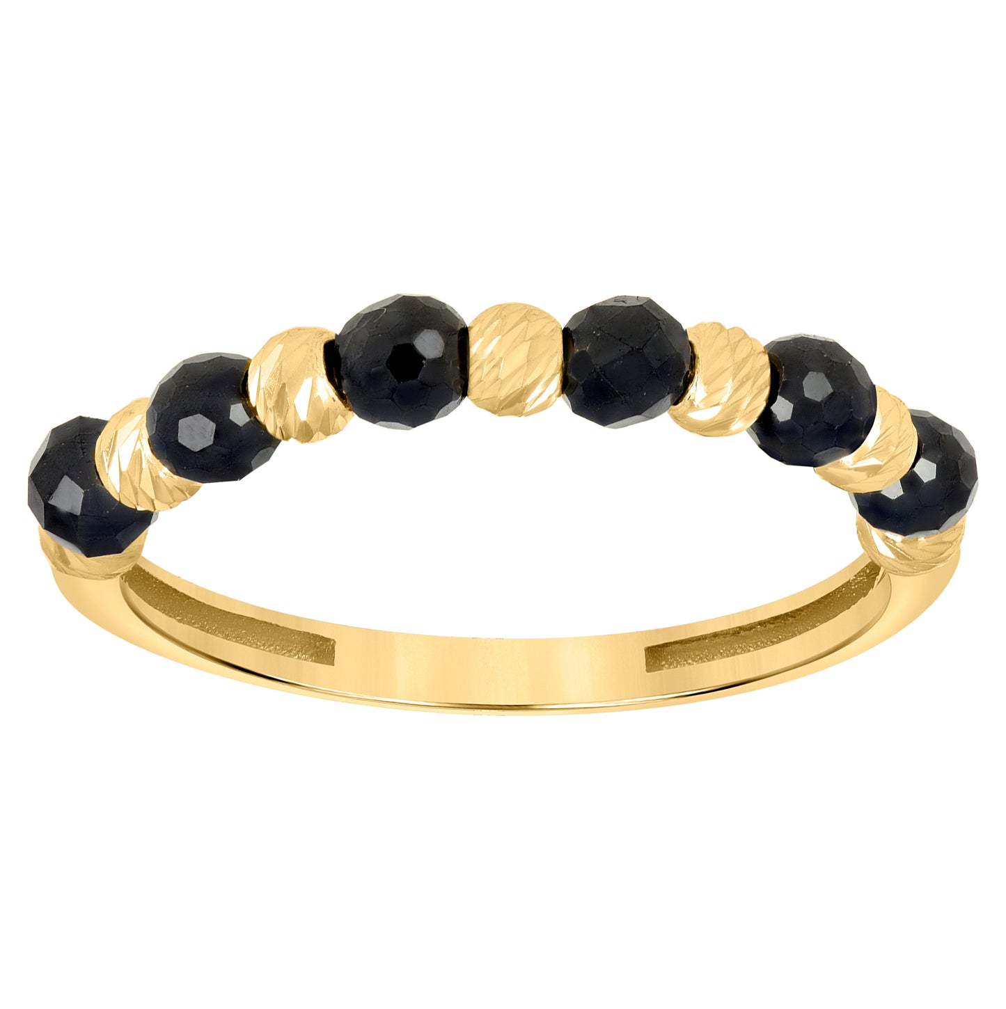 14K Yellow Gold Womens Black Beaded Fashion Ring