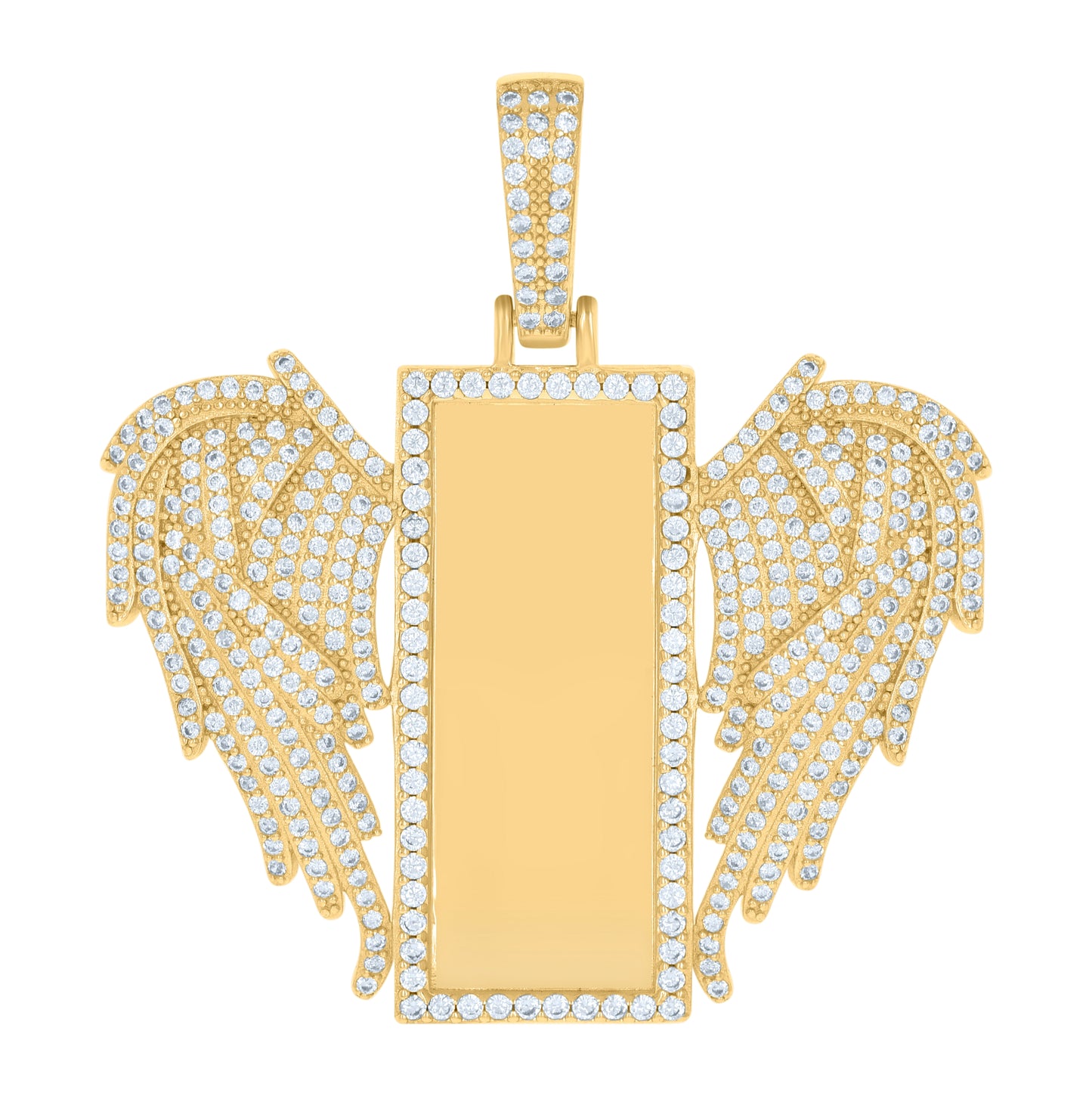 Sterling Silver Or Yellow-Tone Mens Cubic-Zirconia Flying Dog Tag Fashion Picture Frame Charm Pendant