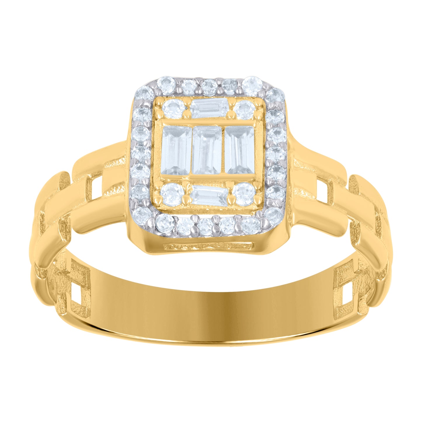 14K Two-tone Gold Mens Baguette Round Cubic-Zirconia Fashion Ring