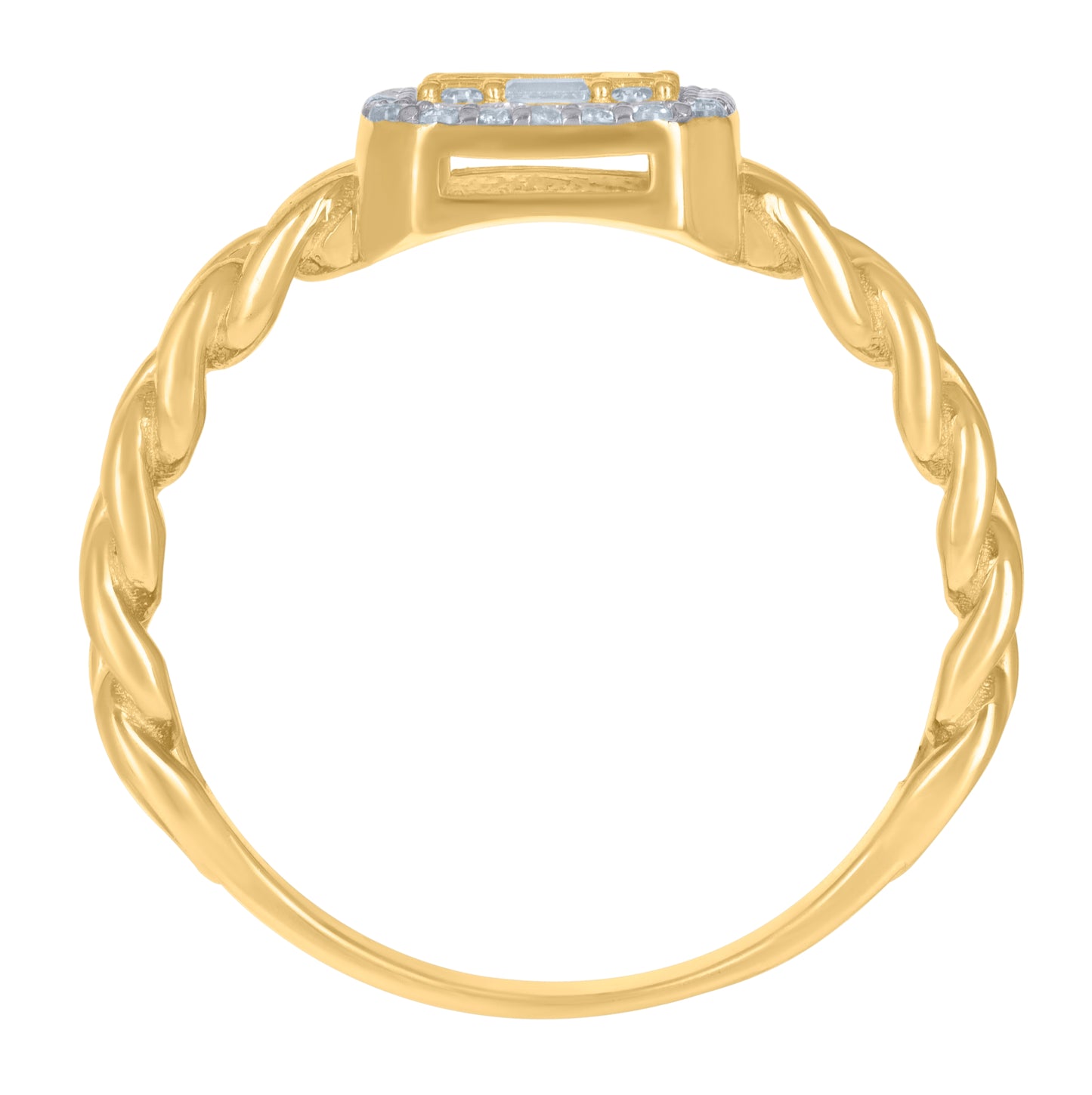 14K Yellow Gold Mens Baguette Round Cubic-Zirconia Fashion Ring