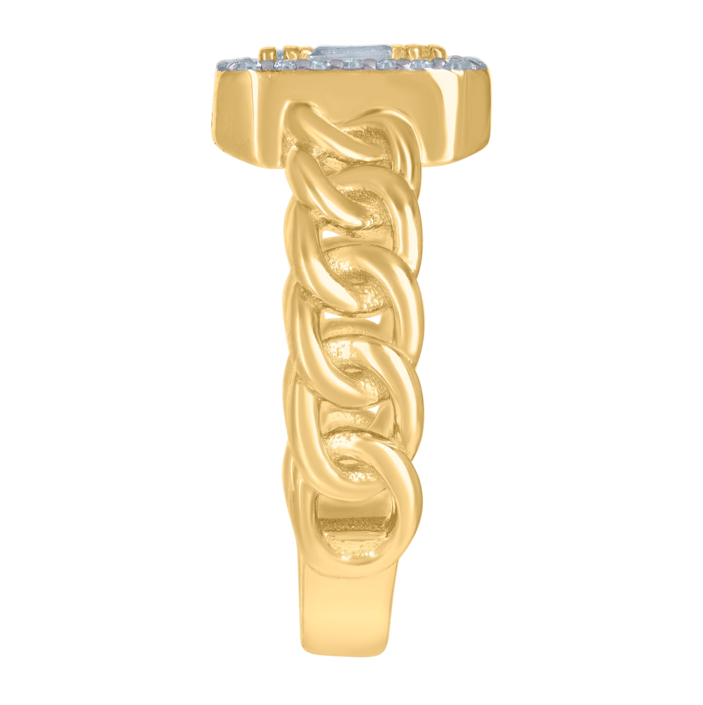 14K Yellow Gold Mens Baguette Round Cubic-Zirconia Fashion Ring