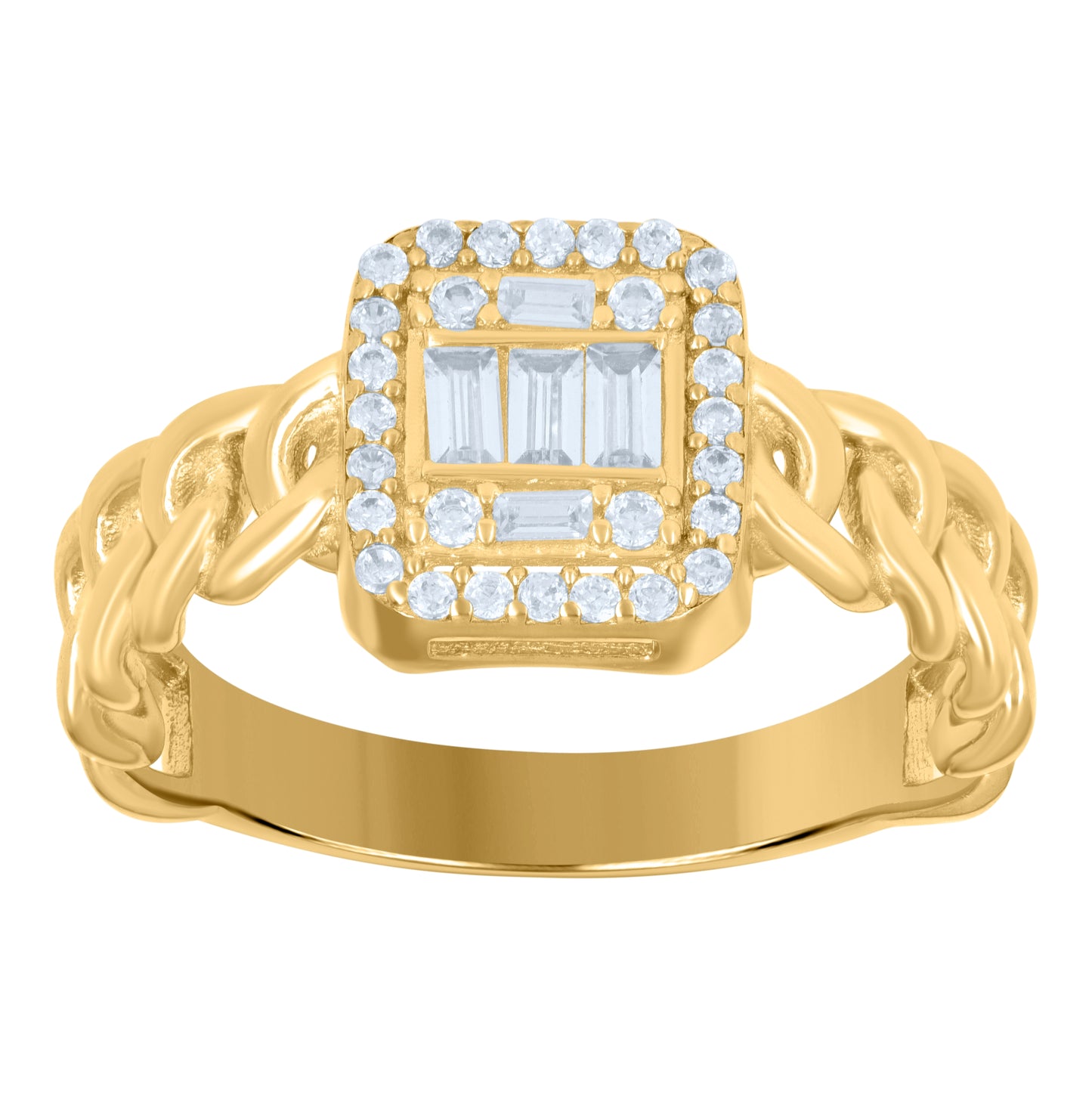 14K Yellow Gold Mens Baguette Round Cubic-Zirconia Fashion Ring