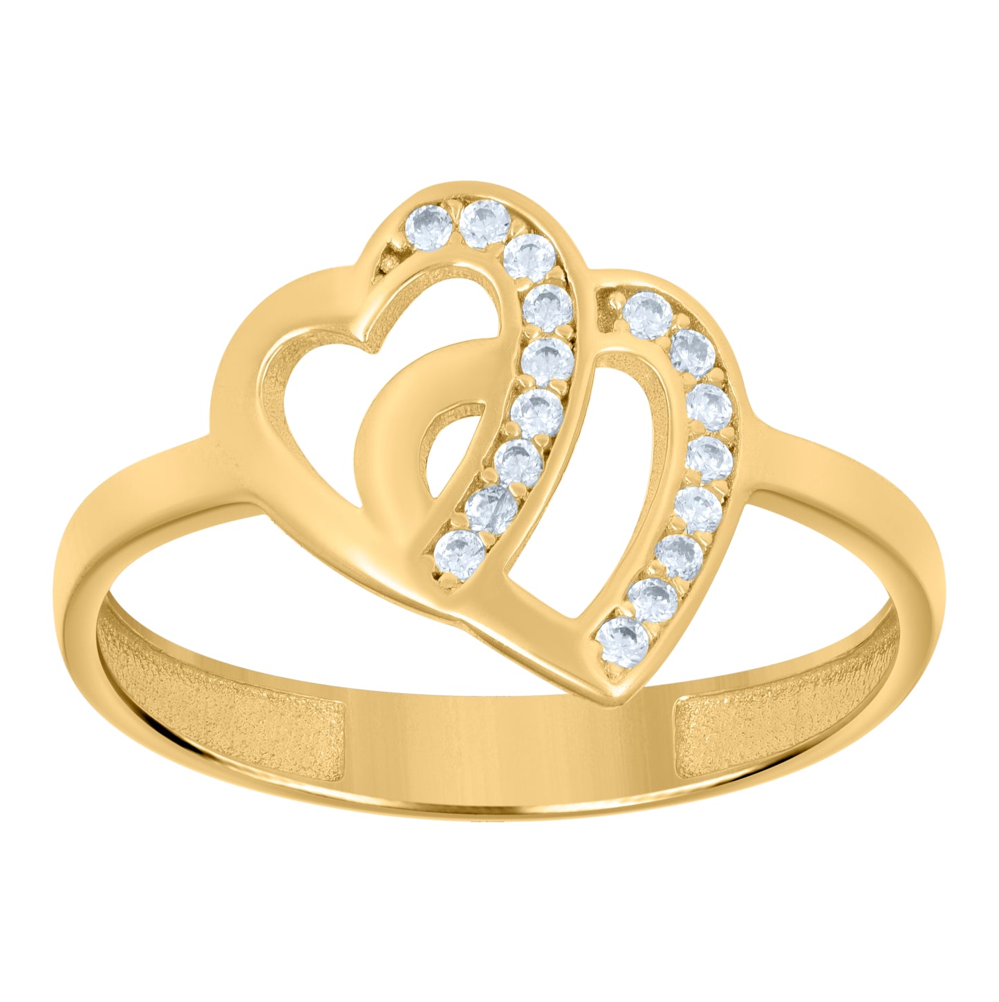 14K Yellow Gold Womens Cubic-Zirconia Intertwined Hearts Ring