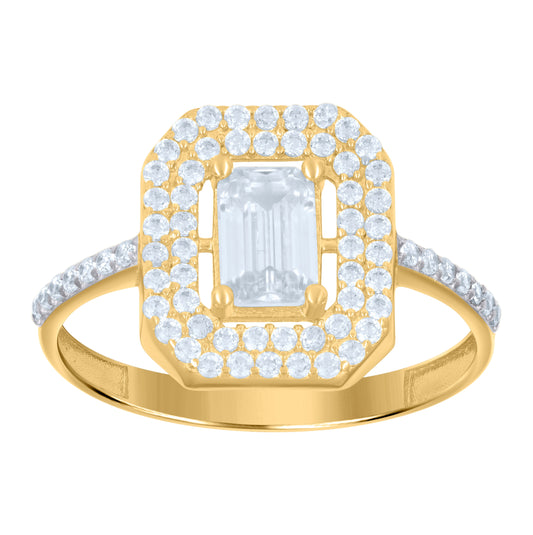 14K Two-tone Gold Womens Emerald-Cut Round Cubic-Zirconia Fashion Ring