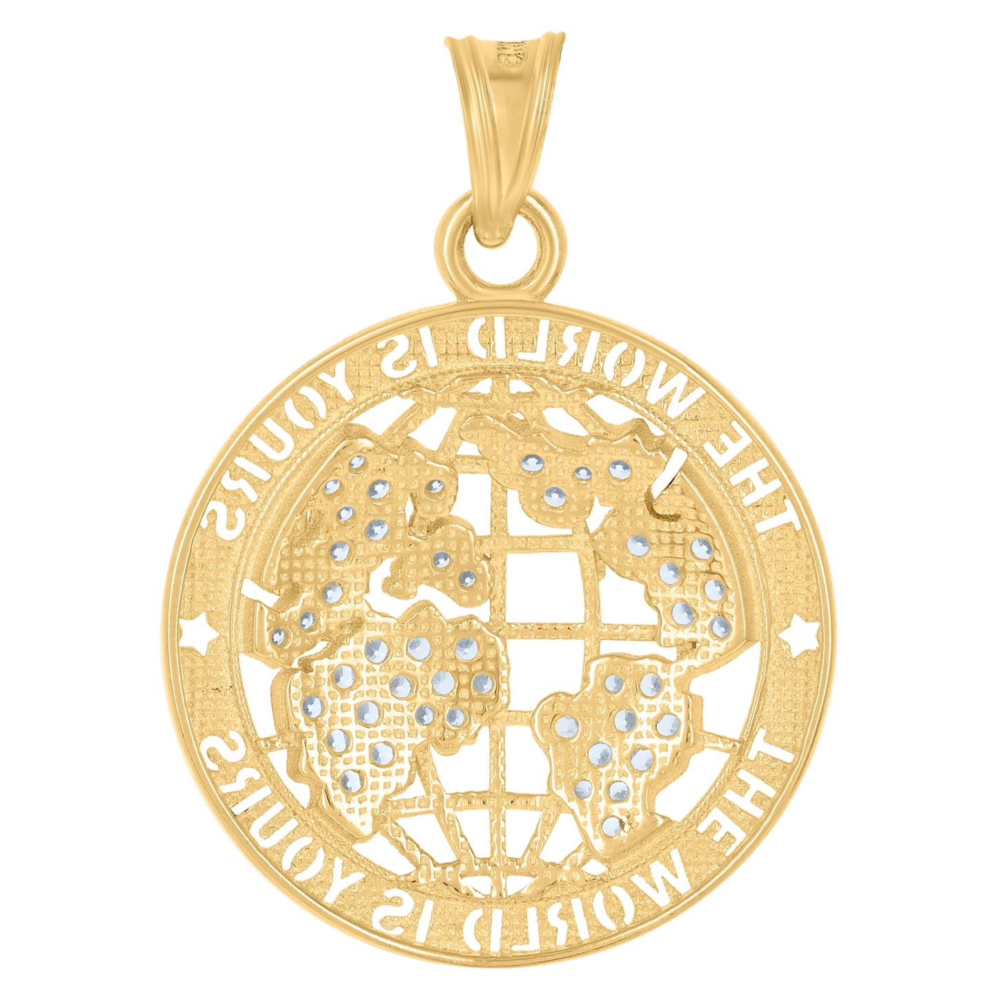 10K Yellow Gold Mens Cubic-Zirconia The World Is Yours World Map Globe Charm Pendant