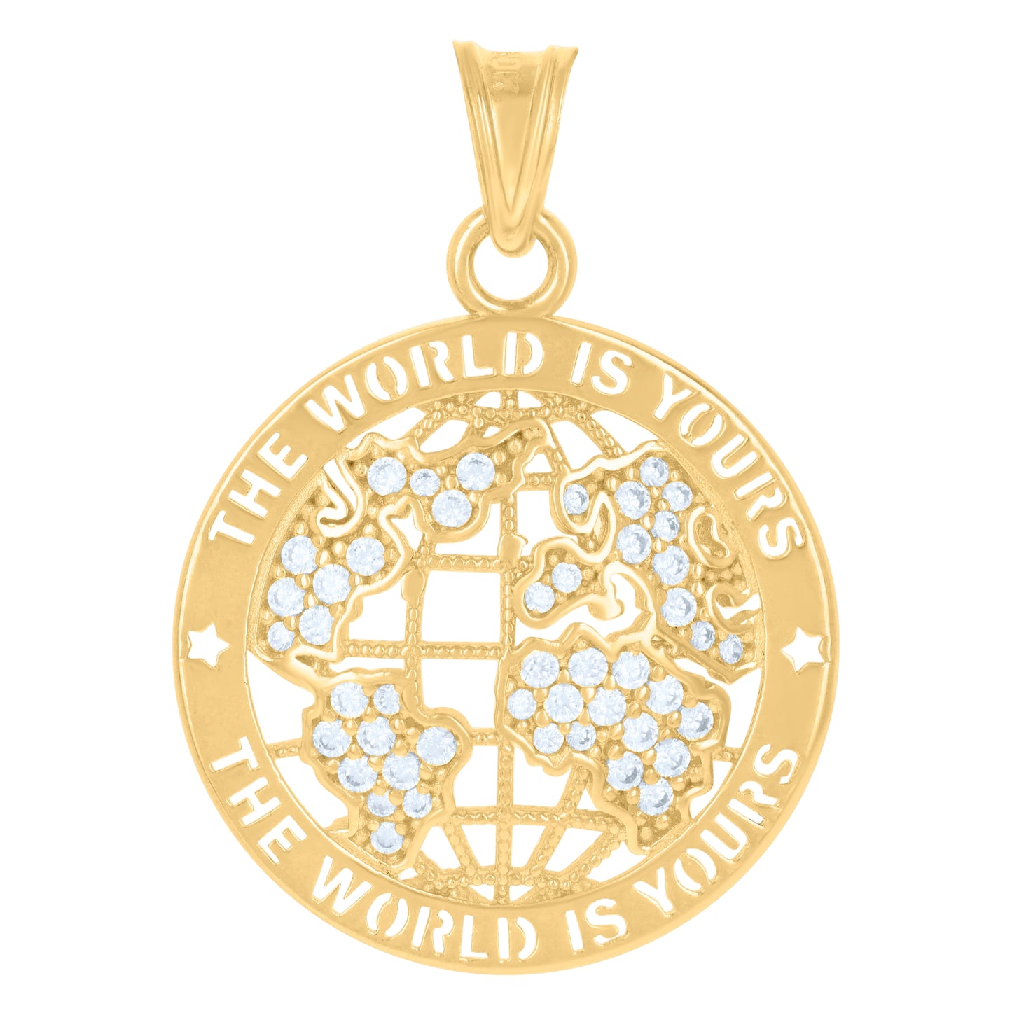 10K Yellow Gold Mens Cubic-Zirconia The World Is Yours World Map Globe Charm Pendant