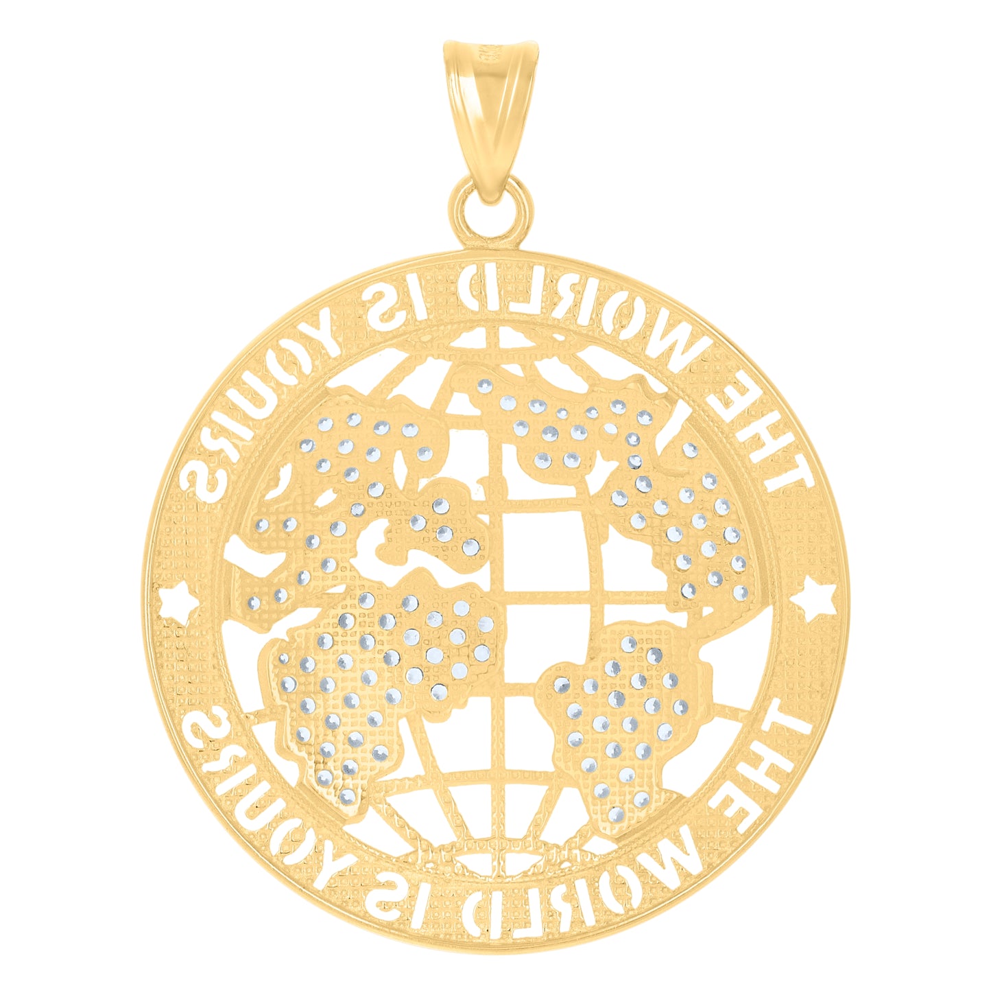 10K Yellow Gold Mens Cubic-Zirconia The World Is Yours World Map Globe Charm Pendant