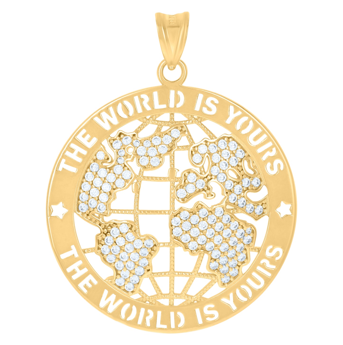 10K Yellow Gold Mens Cubic-Zirconia The World Is Yours World Map Globe Charm Pendant