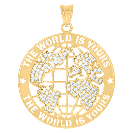 10K Yellow Gold Mens Cubic-Zirconia The World Is Yours World Map Globe Charm Pendant