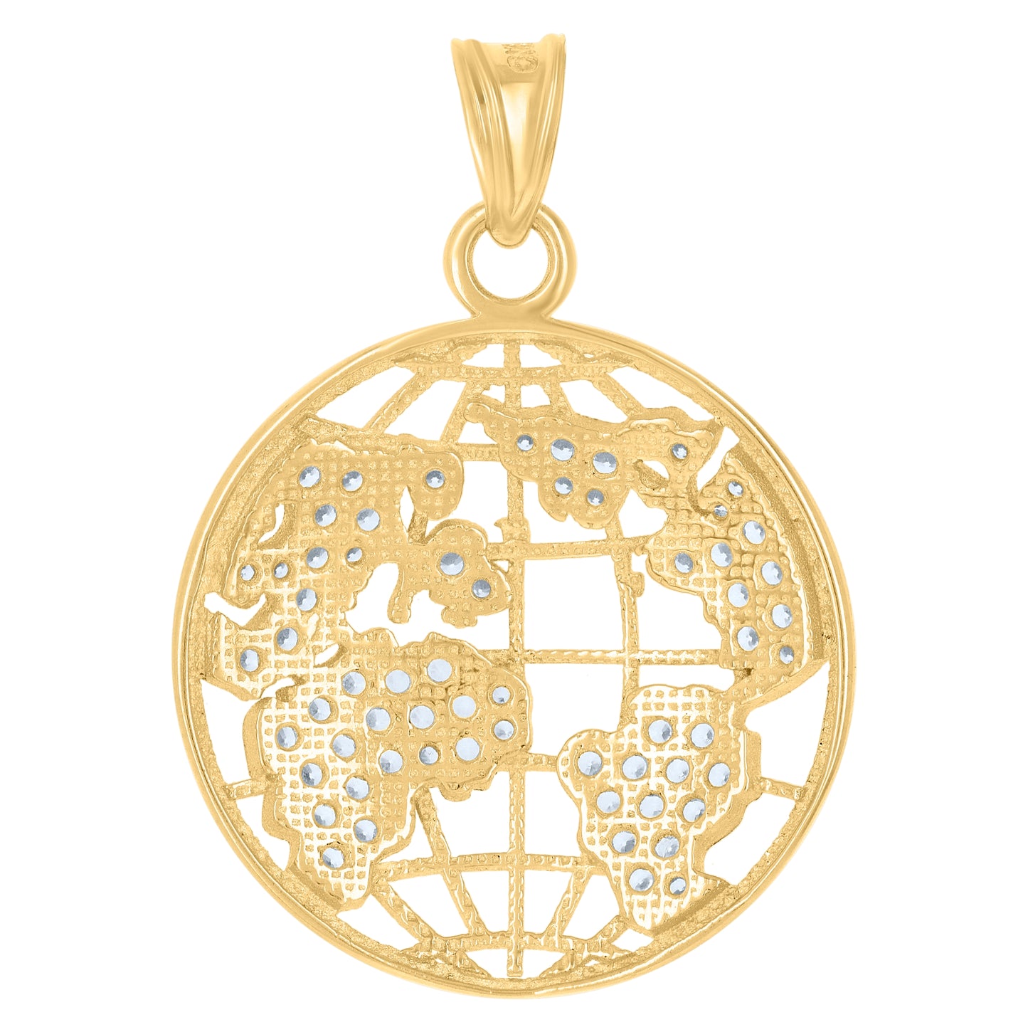 10K Yellow Gold Mens Cubic-Zirconia World Map Globe Charm Pendant