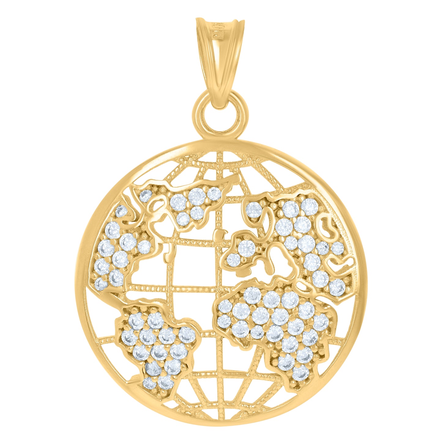 10K Yellow Gold Mens Cubic-Zirconia World Map Globe Charm Pendant