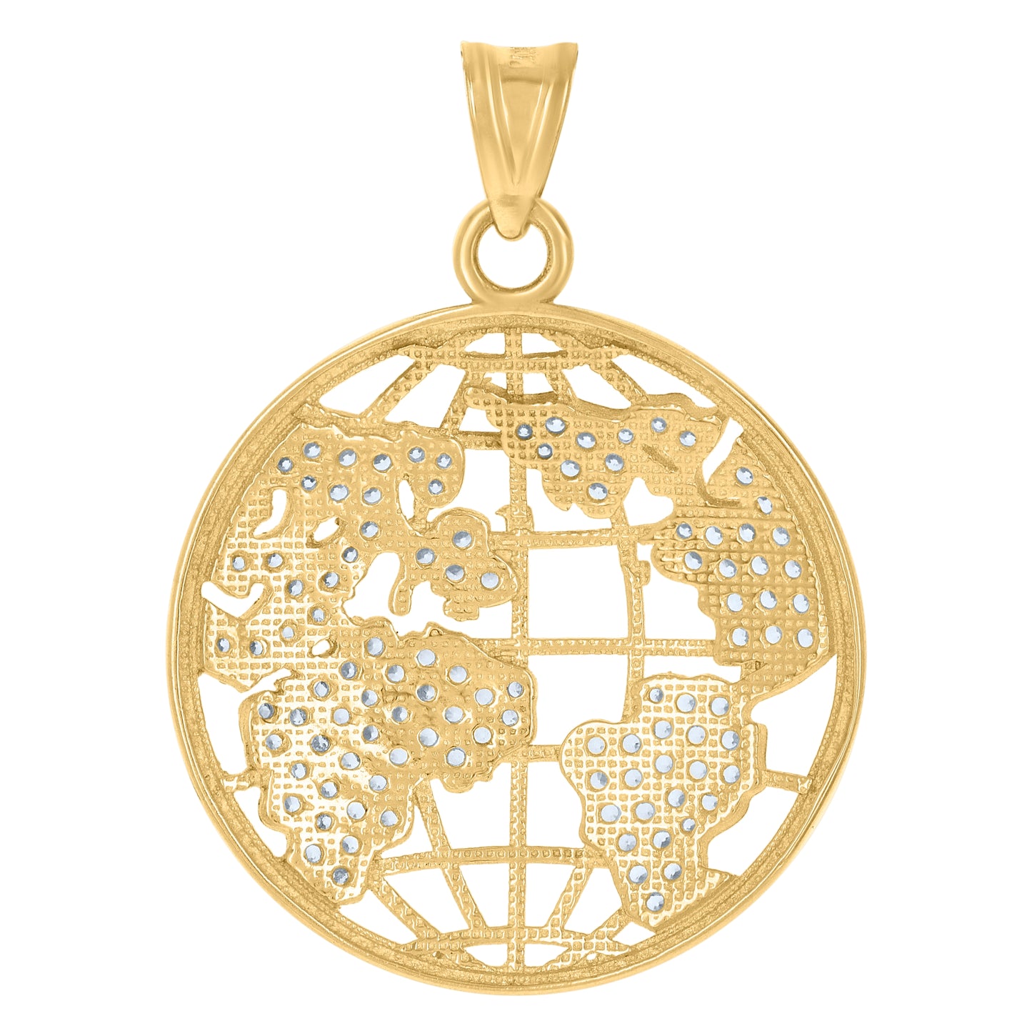 10K Yellow Gold Mens Cubic-Zirconia World Map Globe Charm Pendant