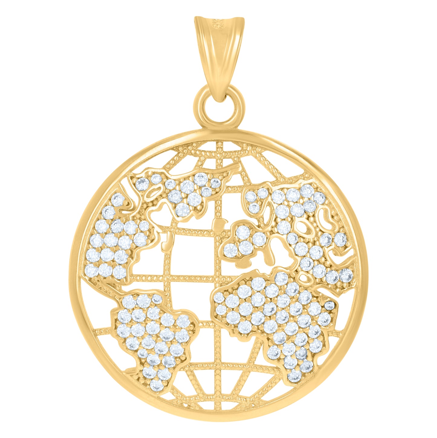 10K Yellow Gold Mens Cubic-Zirconia World Map Globe Charm Pendant