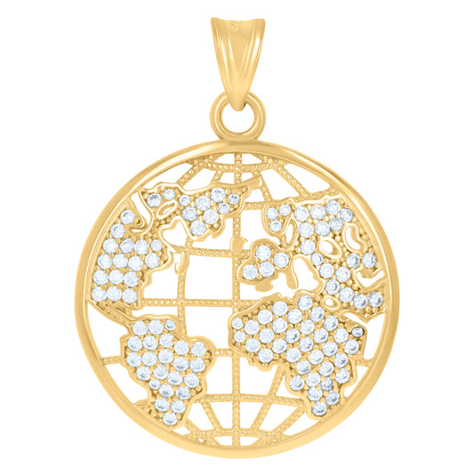 10K Yellow Gold Mens Cubic-Zirconia World Map Globe Charm Pendant
