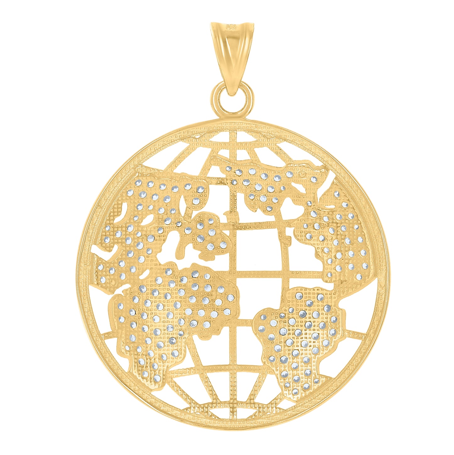 10K Yellow Gold Mens Cubic-Zirconia World Map Globe Charm Pendant
