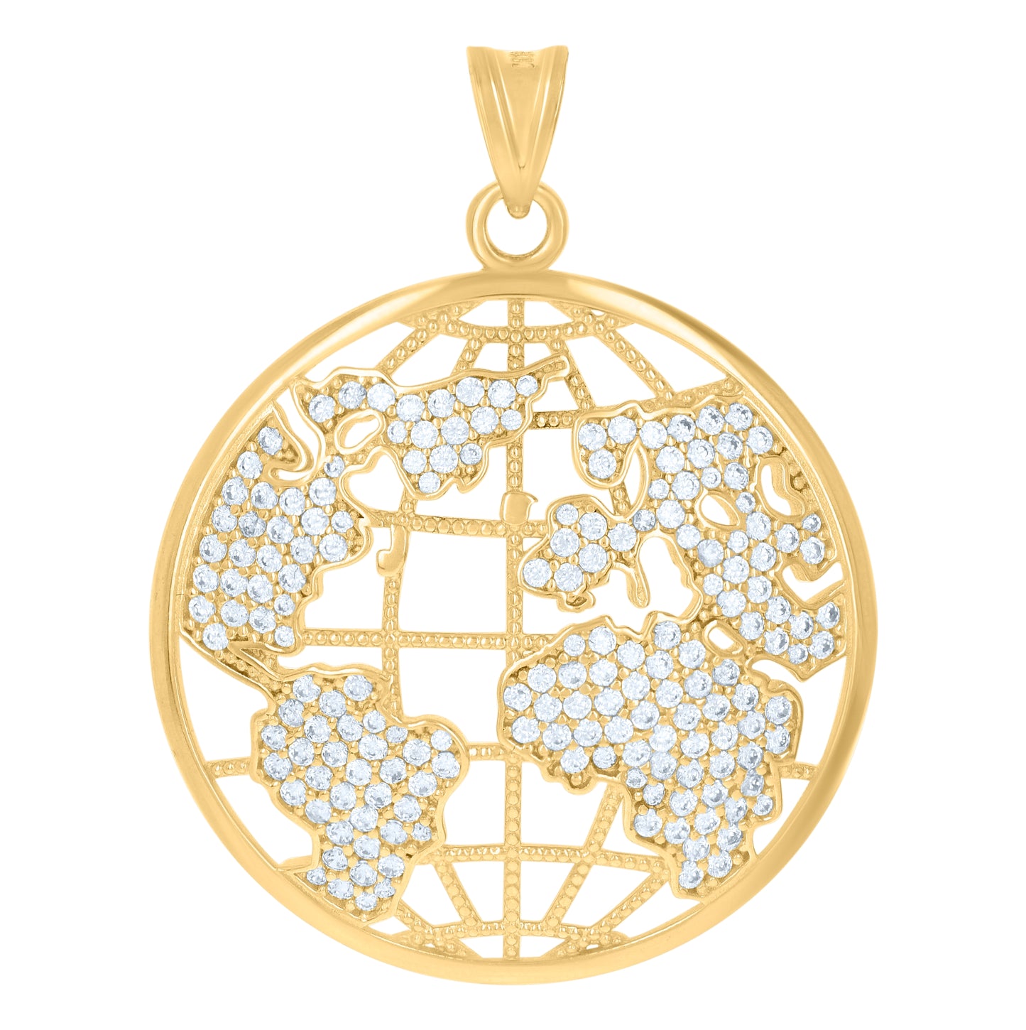 10K Yellow Gold Mens Cubic-Zirconia World Map Globe Charm Pendant