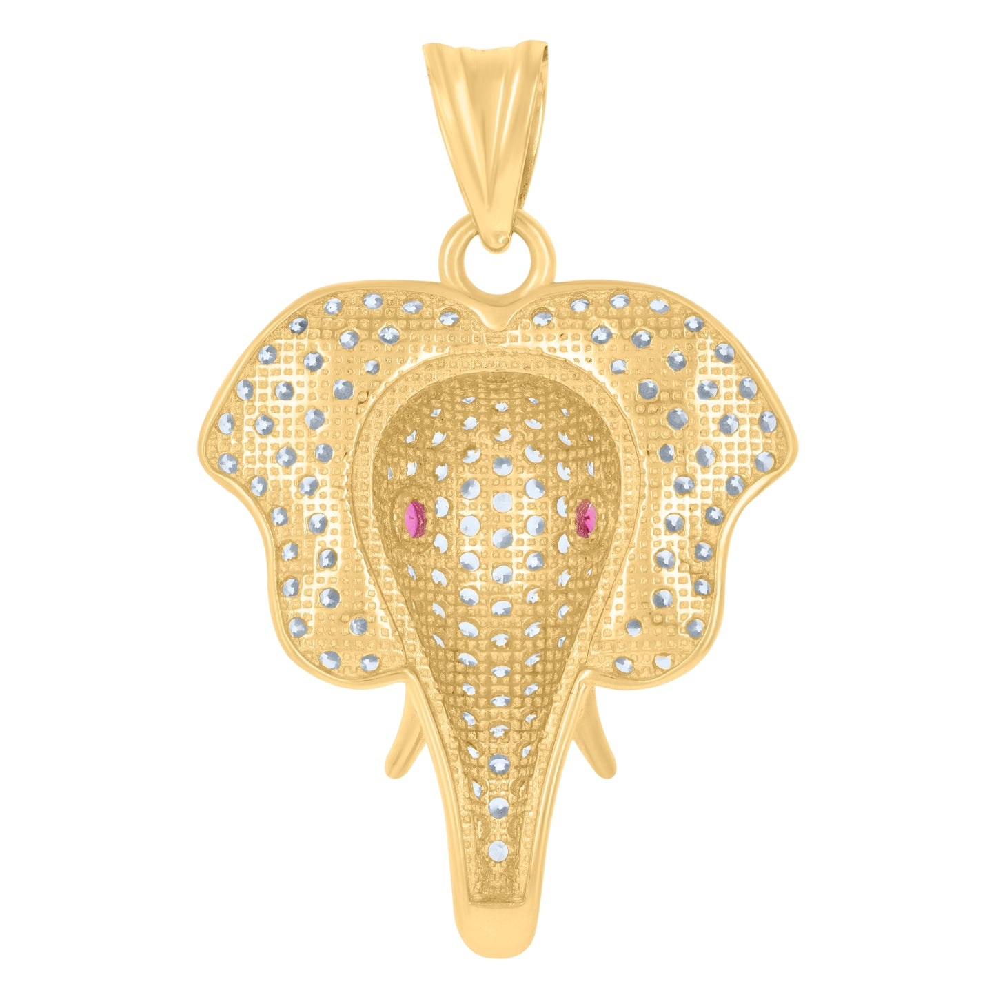 10K Yellow Gold Mens Pink White Cubic-Zirconia Elephant Head Charm Pendant