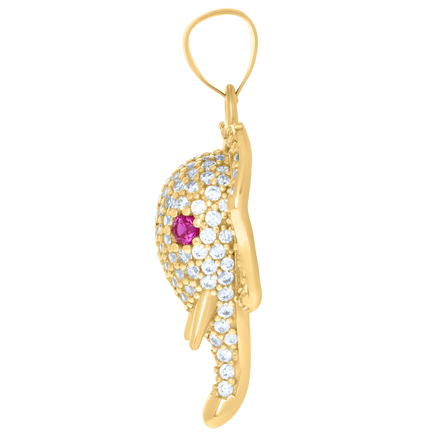 10K Yellow Gold Mens Pink White Cubic-Zirconia Elephant Head Charm Pendant