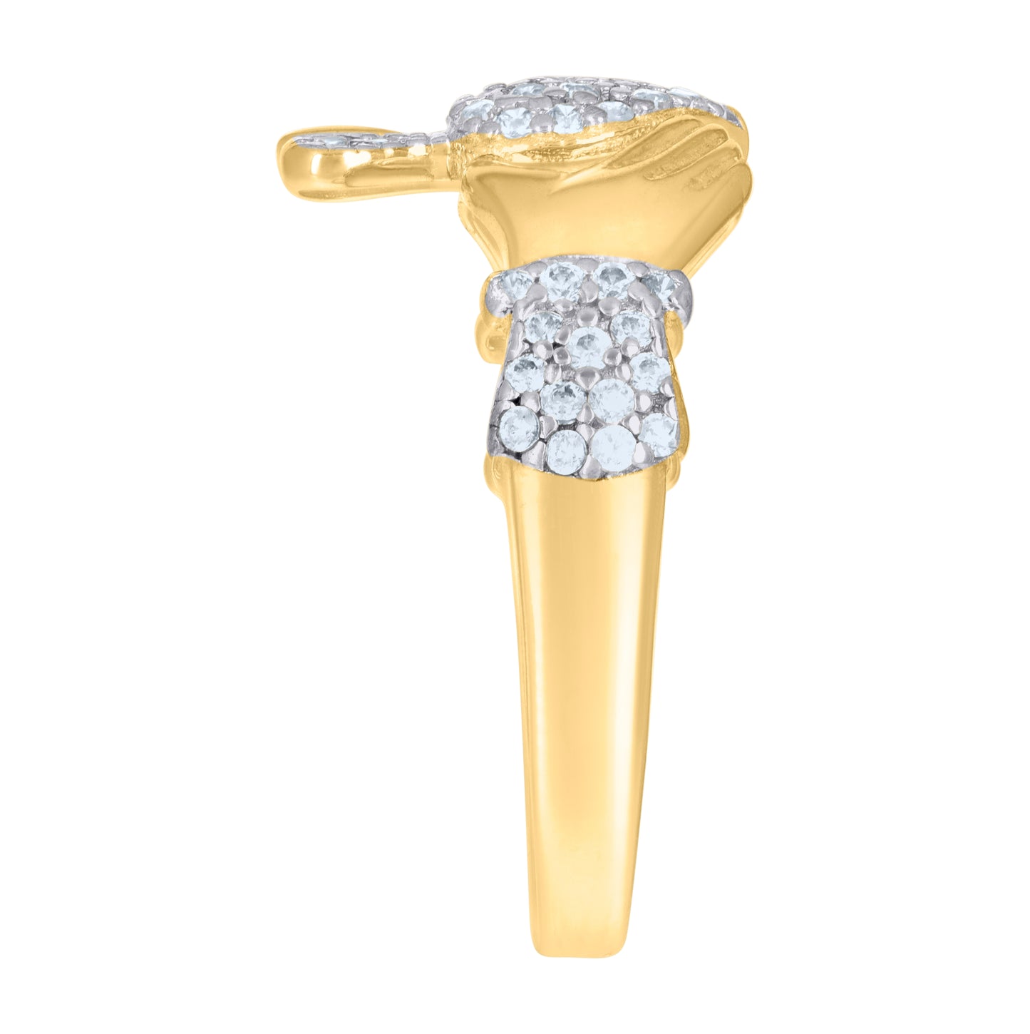 10K Two-tone Gold Womens Cubic-Zirconia Heart Claddagh Ring