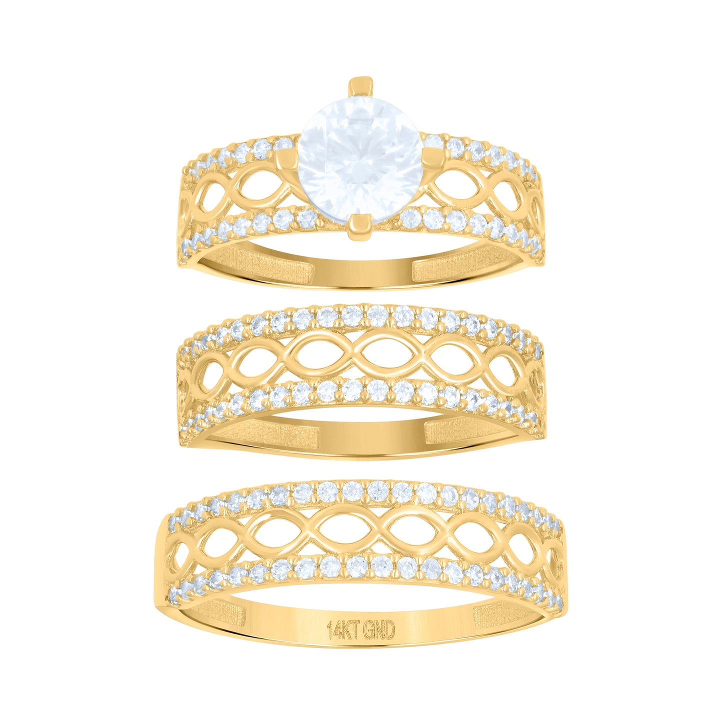 10K Yellow Gold Womens Cubic-Zirconia Trio Ring Set