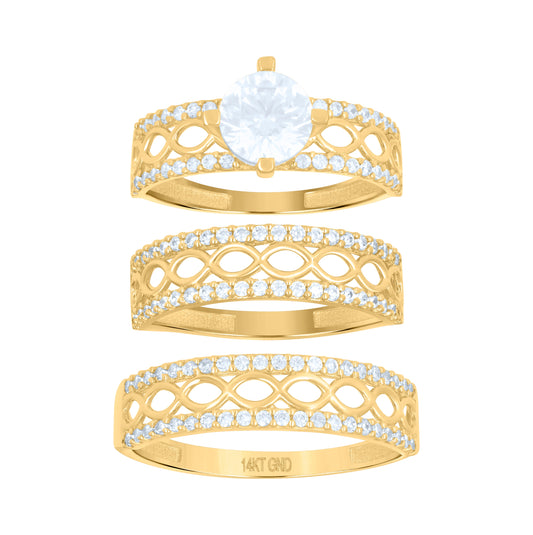10K Yellow Gold Womens Cubic-Zirconia Trio Ring Set