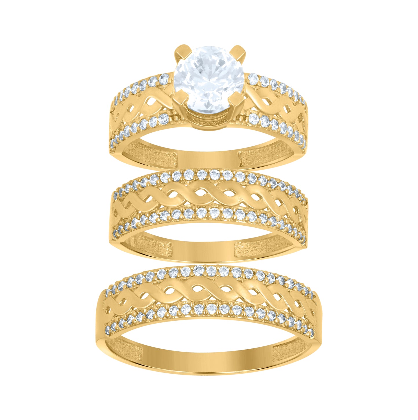 10K Yellow Gold Womens Cubic-Zirconia Infinity Trio Ring Set