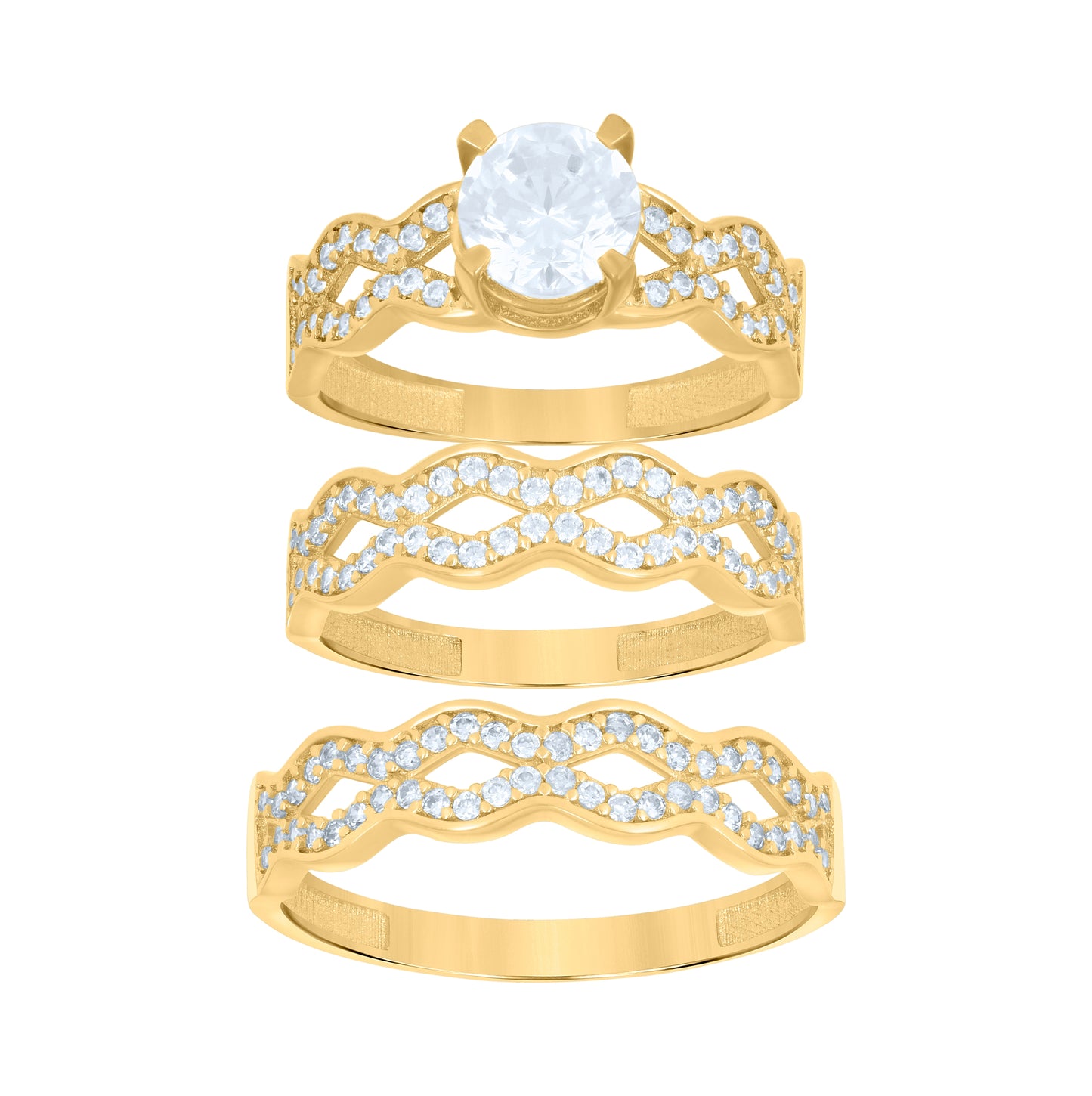 10K Yellow Gold Womens Cubic-Zirconia Trio Ring Set