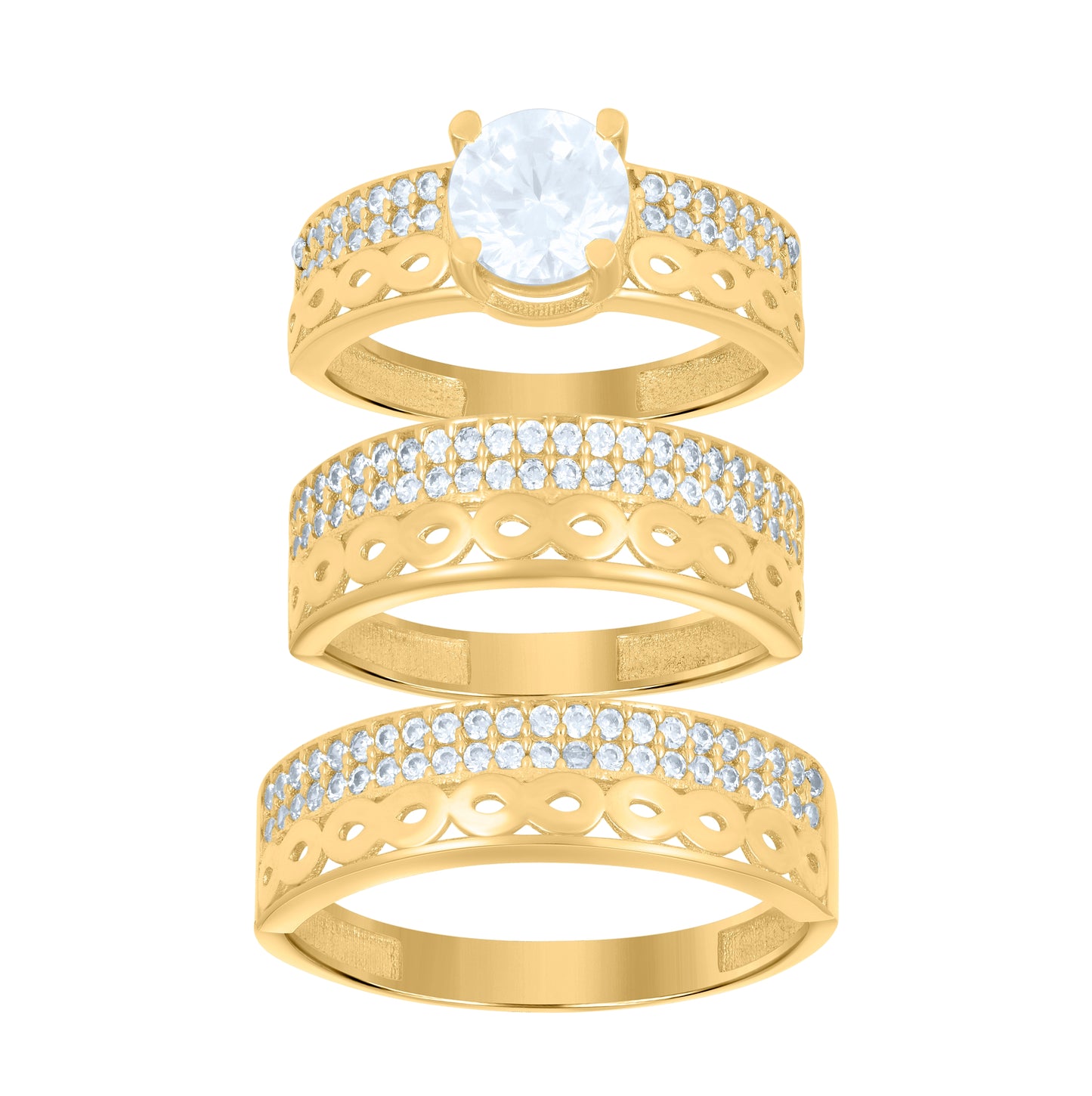 10K Yellow Gold Womens Cubic-Zirconia Infinity Trio Ring Set