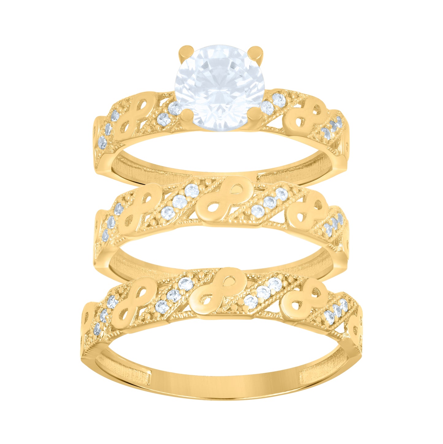 10K Yellow Gold Womens Cubic-Zirconia Infinity Trio Ring Set