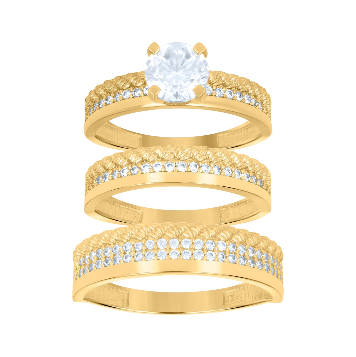 10K Yellow Gold Womens Cubic-Zirconia Trio Ring Set