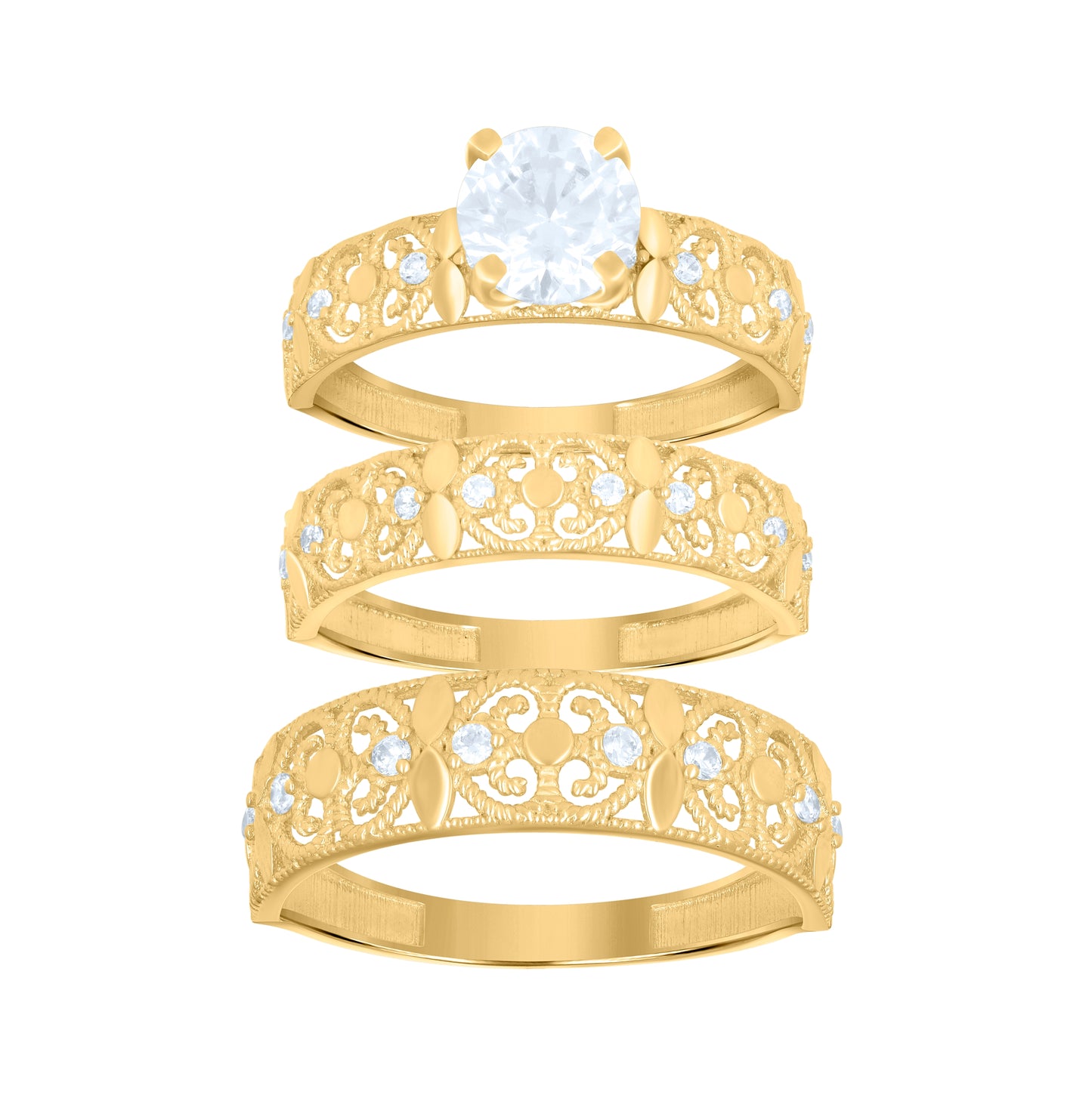 10K Yellow Gold Womens Cubic-Zirconia Trio Ring Set
