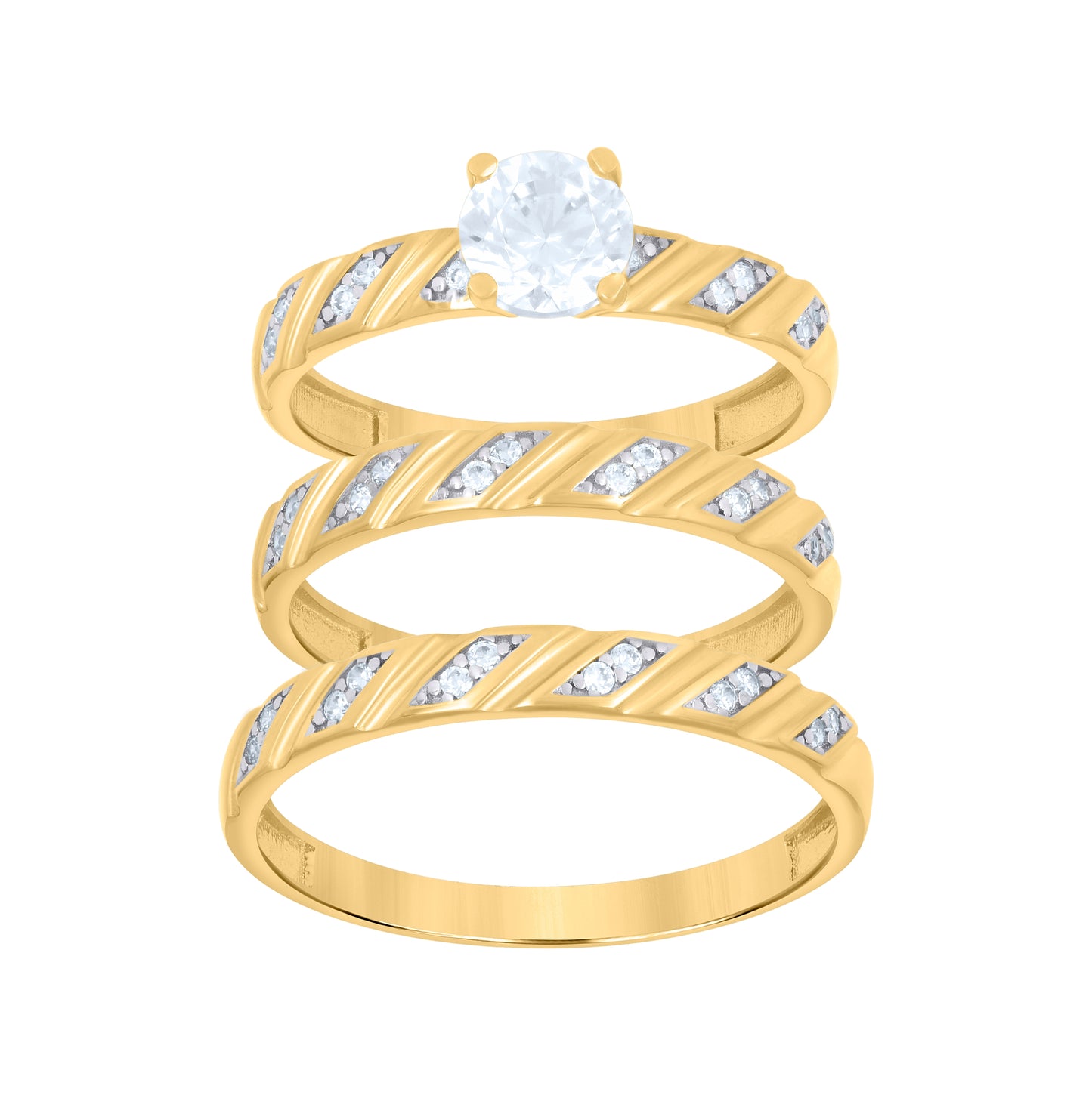 10K Two-Tone Gold Womens Cubic-Zirconia Trio Ring Set