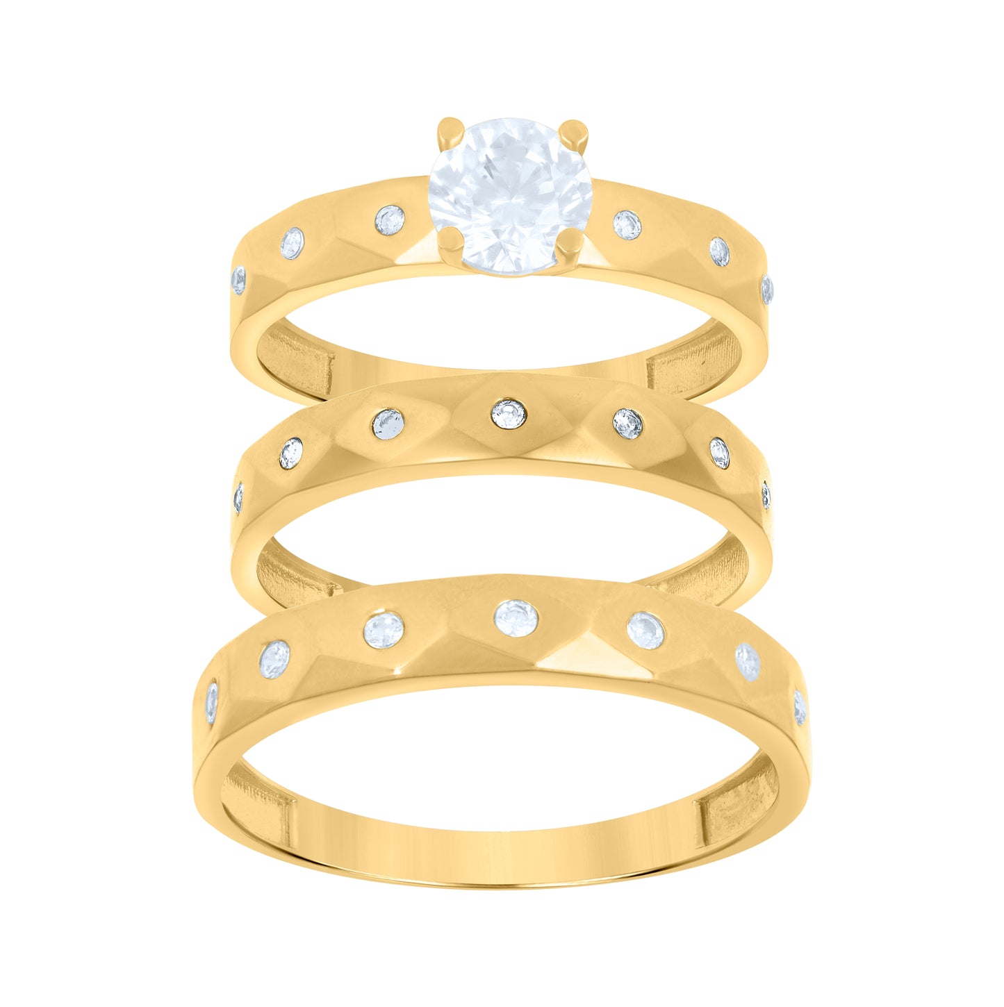 10K Yellow Gold Womens Cubic-Zirconia Trio Ring Set