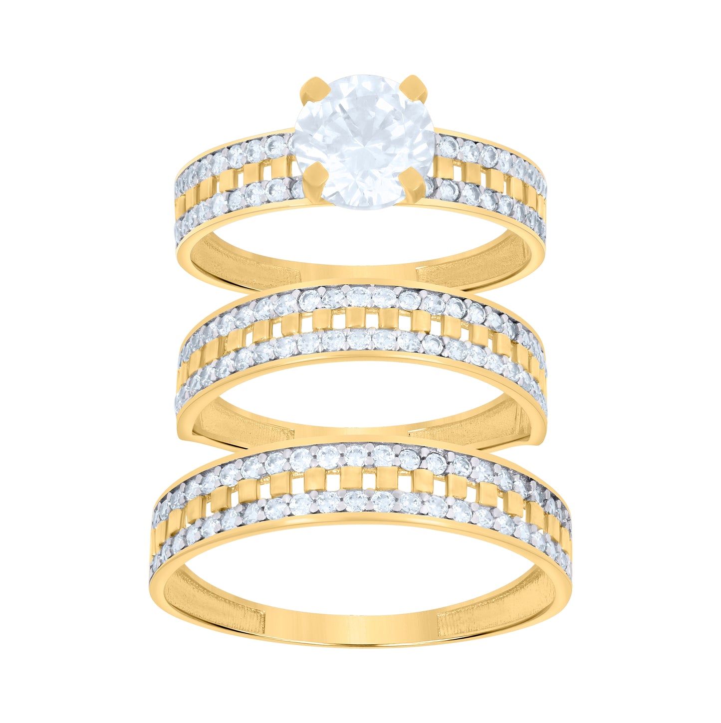 10K Two-Tone Gold Womens Cubic-Zirconia Trio Ring Set