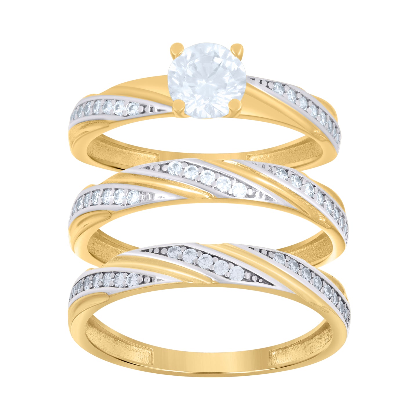 10K Two-tone Gold His & Hers Cubic-Zirconia Trio Ring Set