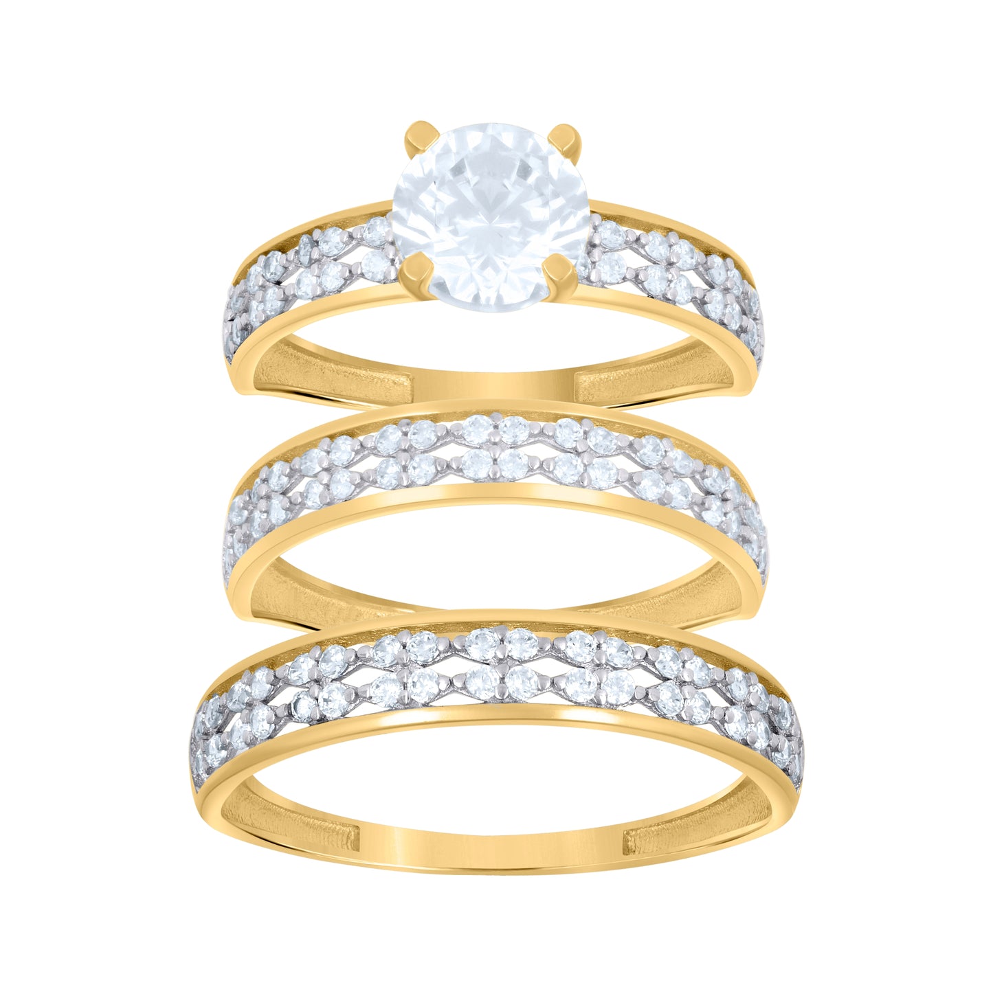 10K Two-Tone Gold Womens Cubic-Zirconia Trio Ring Set