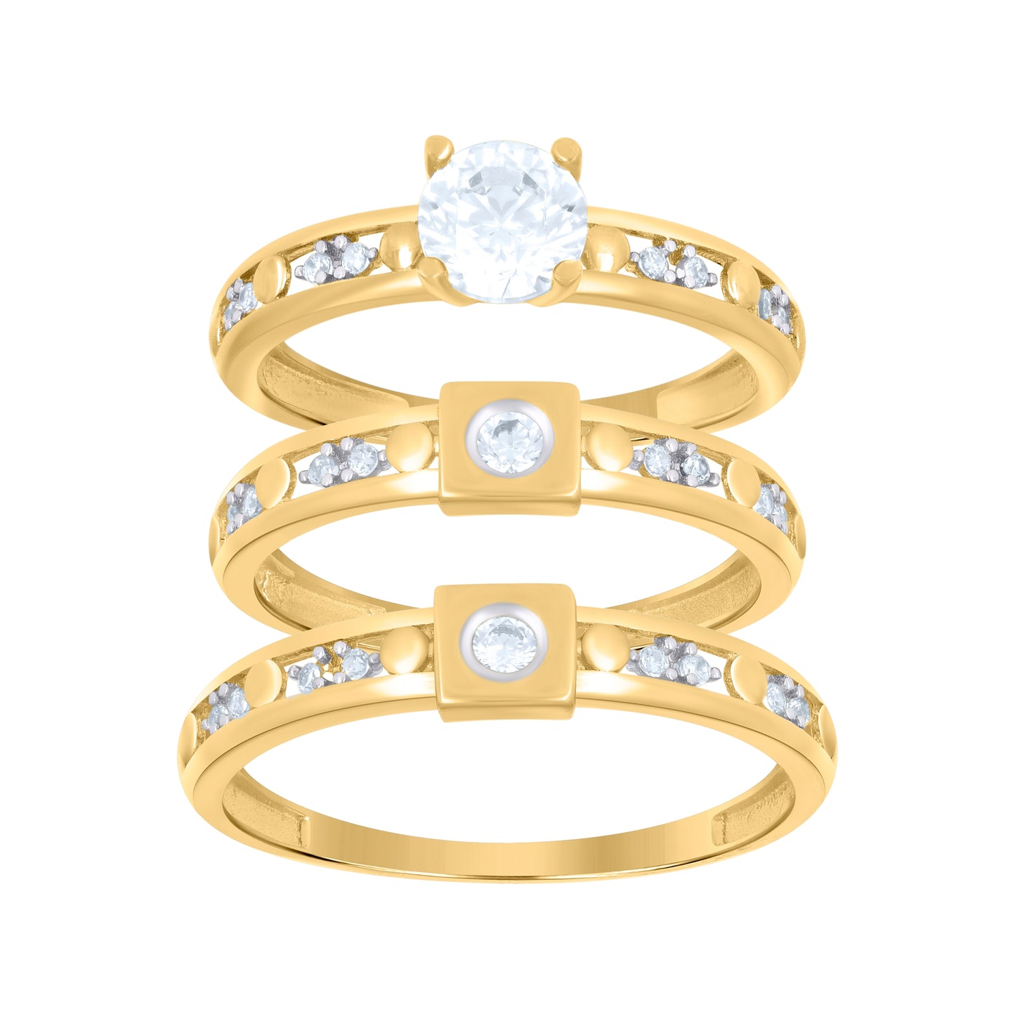 10K Two-Tone Gold Womens Cubic-Zirconia Trio Ring Set