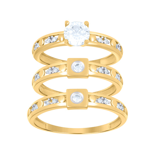 10K Two-Tone Gold Womens Cubic-Zirconia Trio Ring Set
