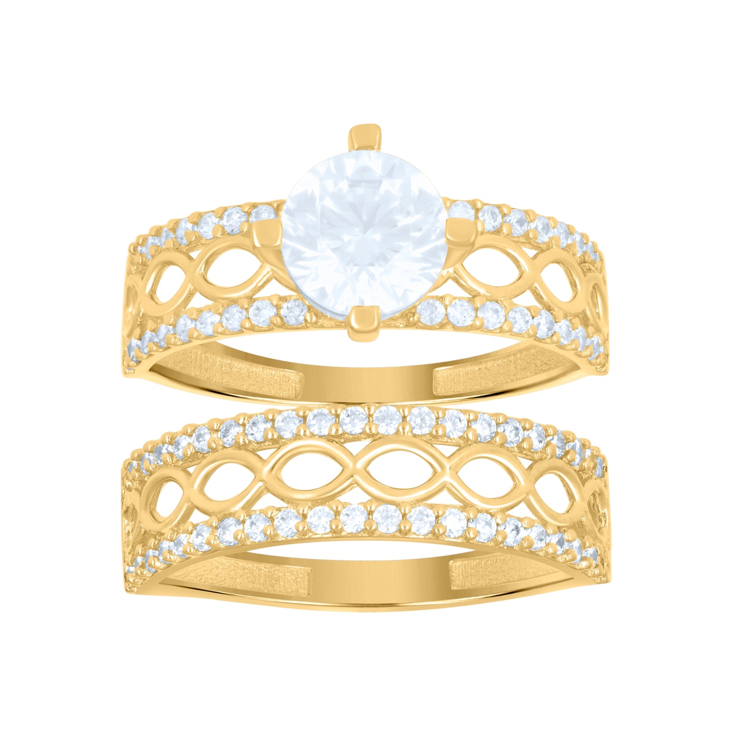 10K Yellow Gold Womens Cubic-Zirconia Duo Bridal Ring Set Ring