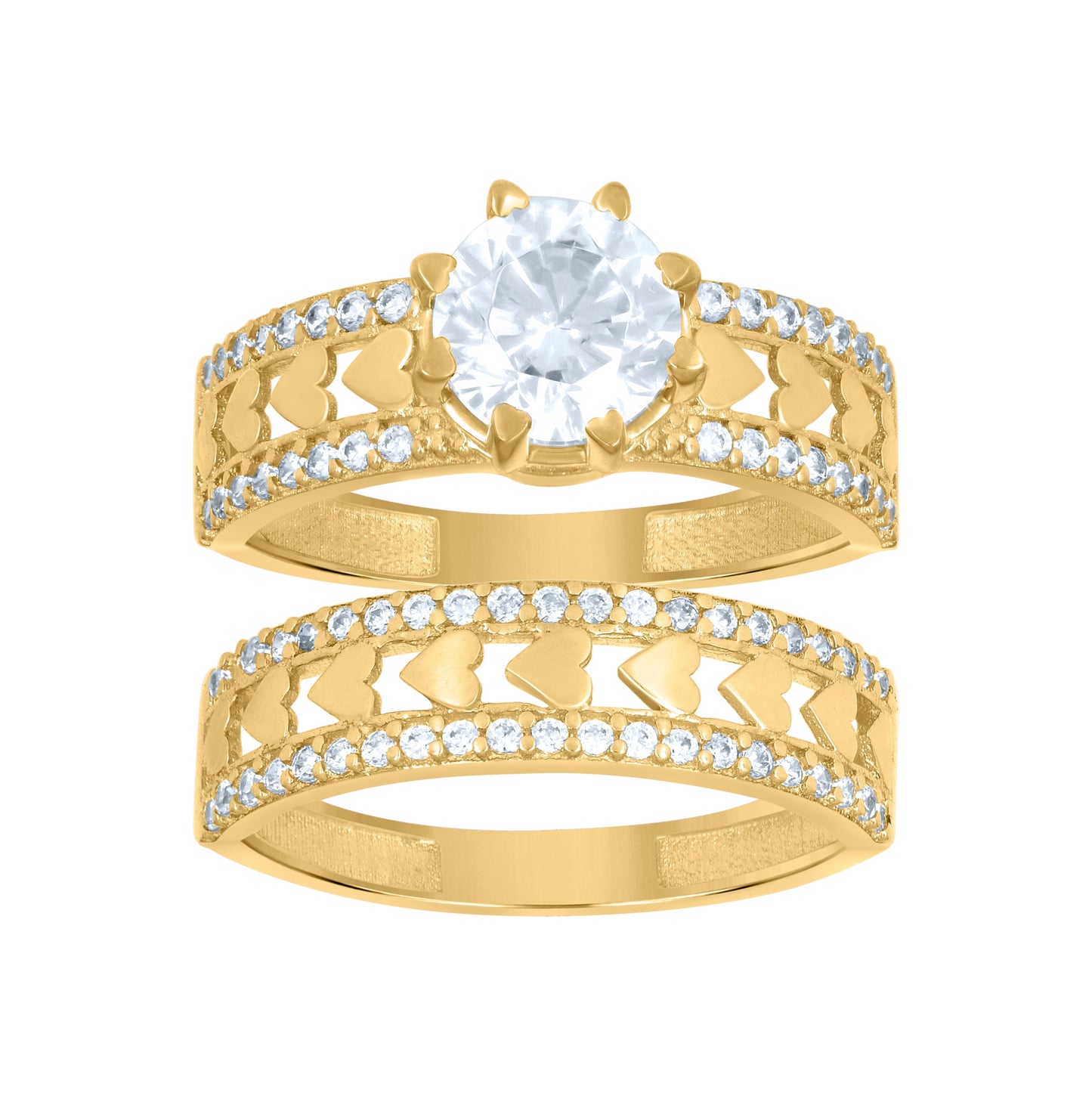 10K Yellow Gold Womens Cubic-Zirconia Hearts Duo Bridal Ring Set Ring
