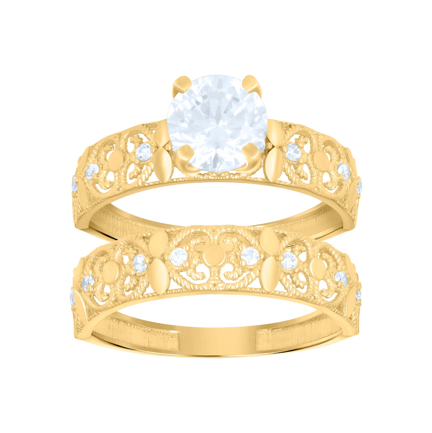 10K Yellow Gold Womens Cubic-Zirconia Duo Bridal Ring Set Ring